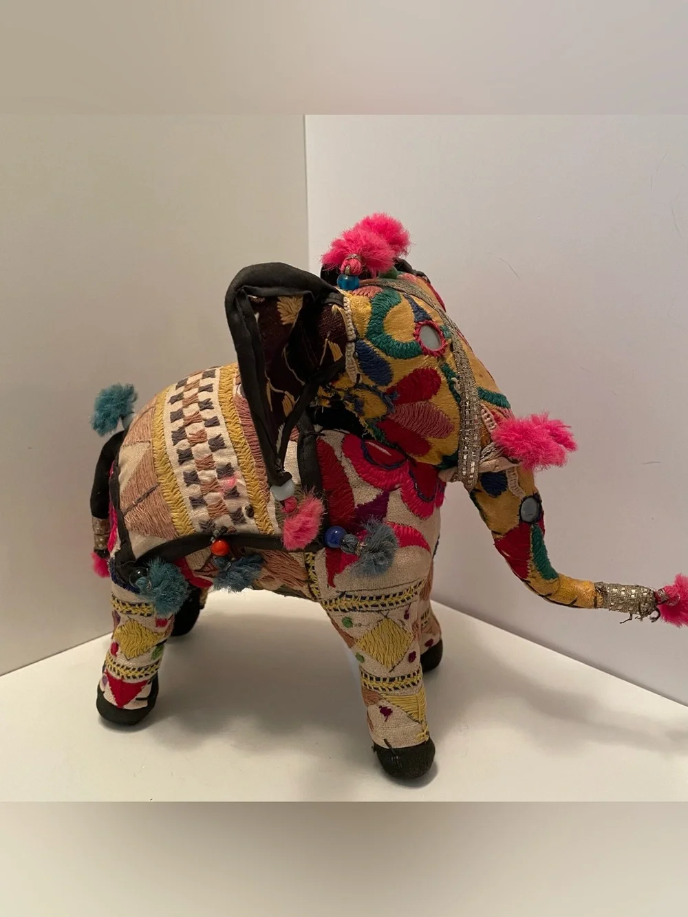 Vintage Handcrafted Rajasthani Patchwork Elephant Cotton Embroidery India 9”